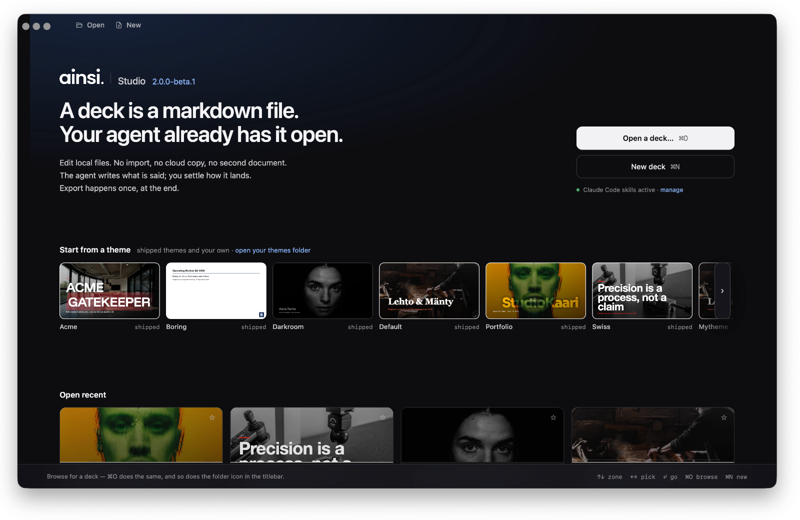 The desktop app: starting a deck from a theme