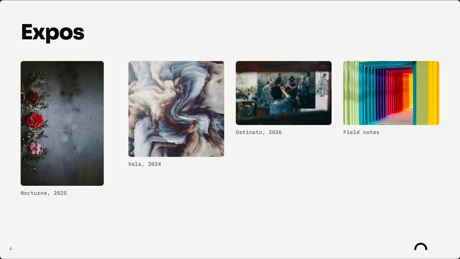 A field of four pictures, each drawn at its own aspect ratio rather than cropped to a grid, in a second theme